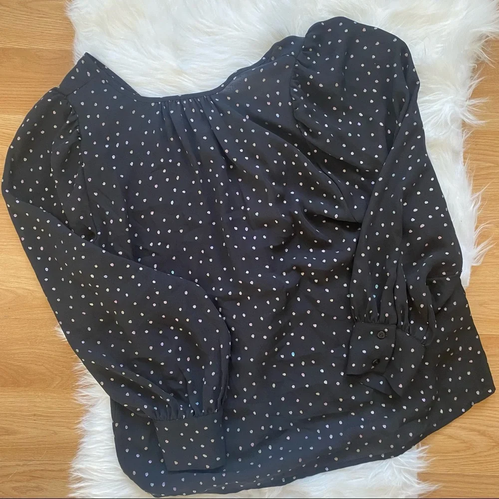 NWT See U Soon Anthropologie Tunic Top Black long Pillow Sleeve Dots Size Small - Picture 3 of 4